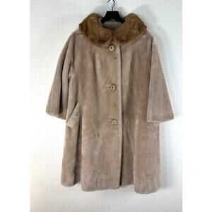 Vintage Borgana Faux Fur Coat Taupe Retro Mid Century Women’s 14 Retro Glam